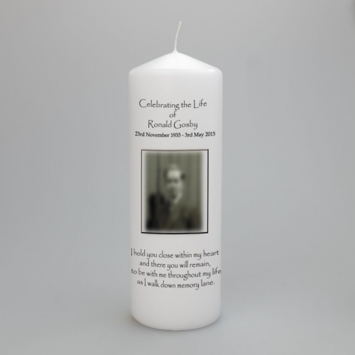 Personalised Celebration of life photo candle, in two sizes